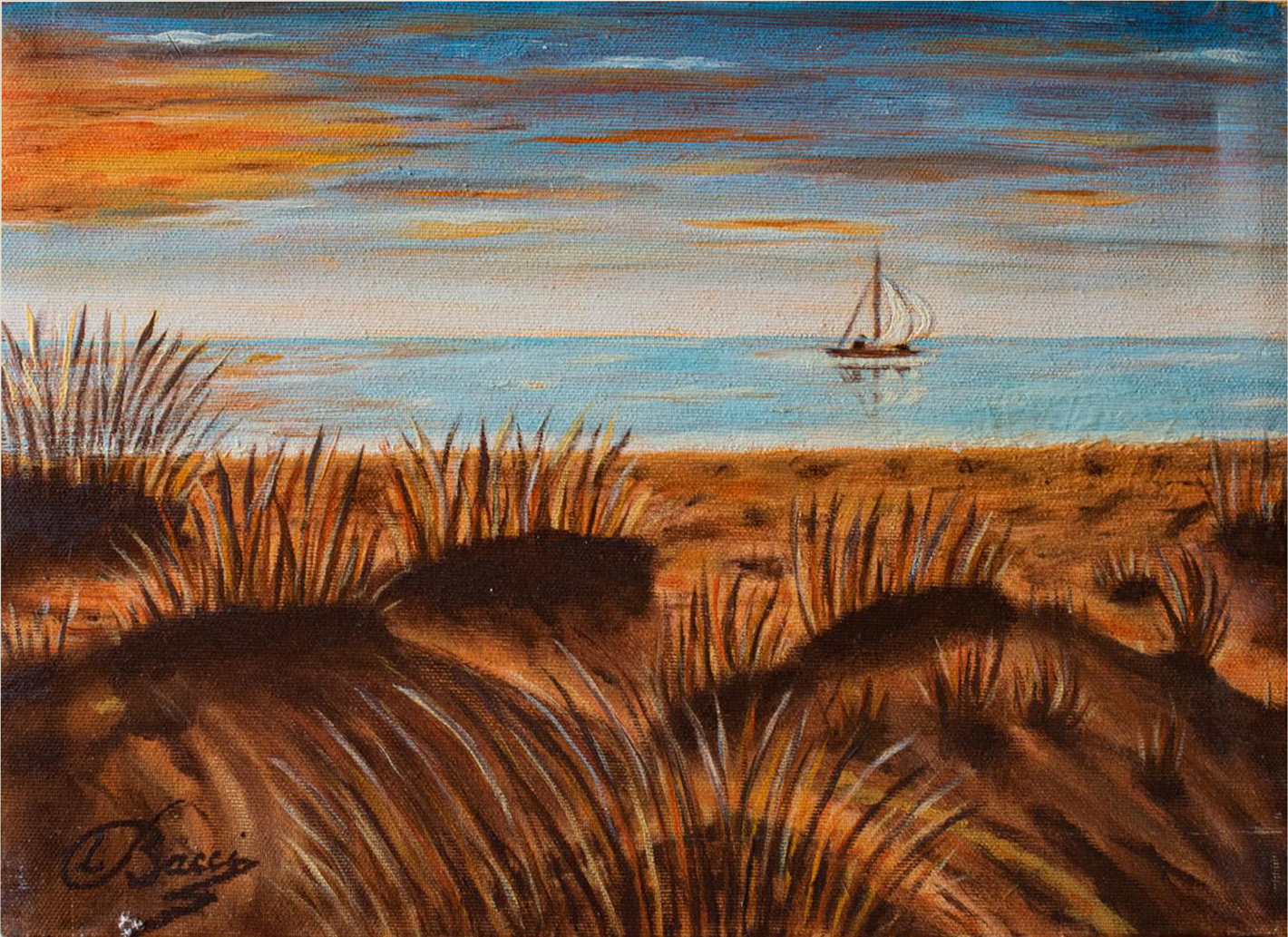 Spiaggia libera - Bacci - 40x30, olio su tela, 1983