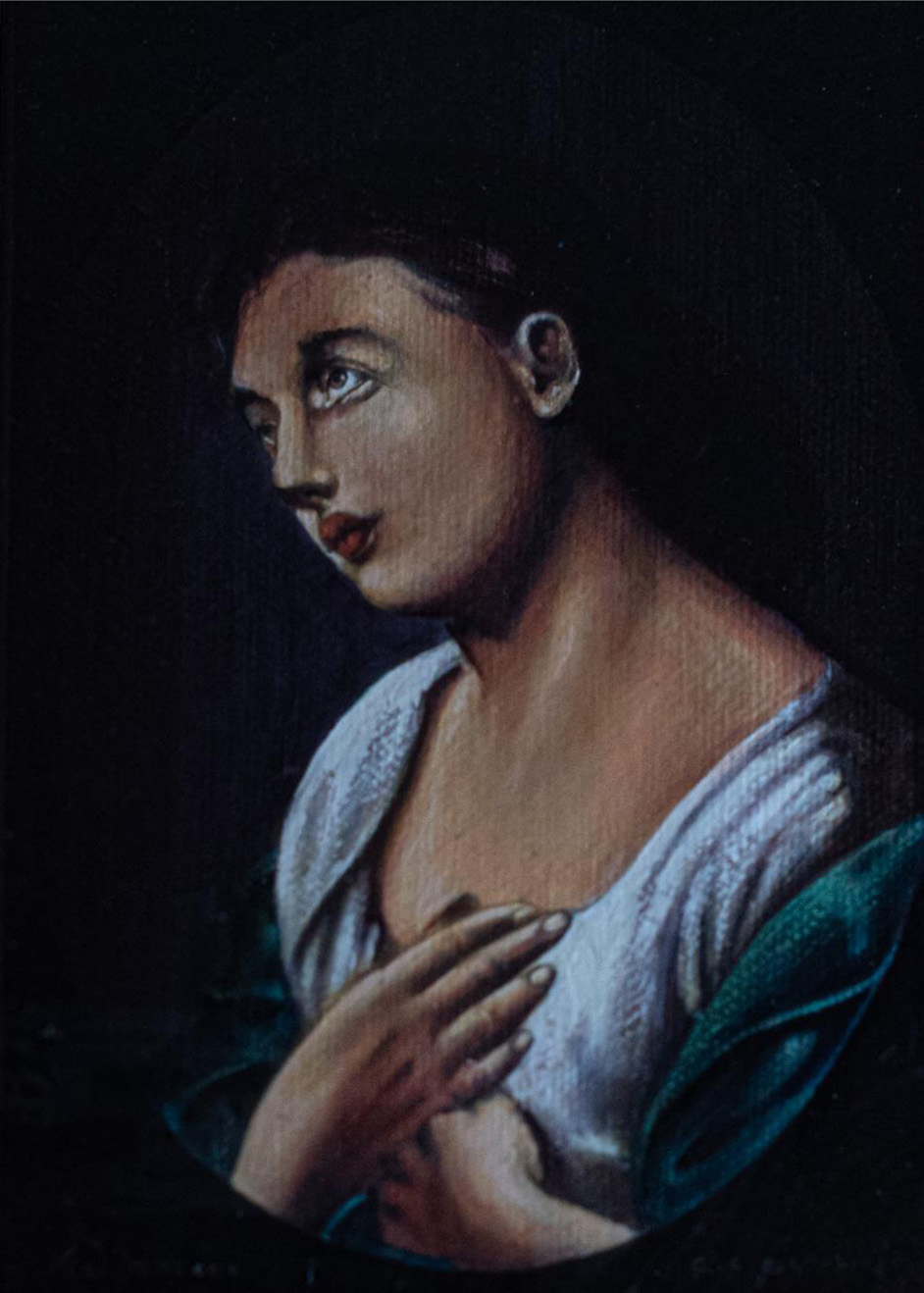 Preghiera - Scoppitto - 17,5x12, tecnica mista su tela, 1979